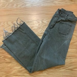 Jeans, crop, wide leg, raw hem, brown